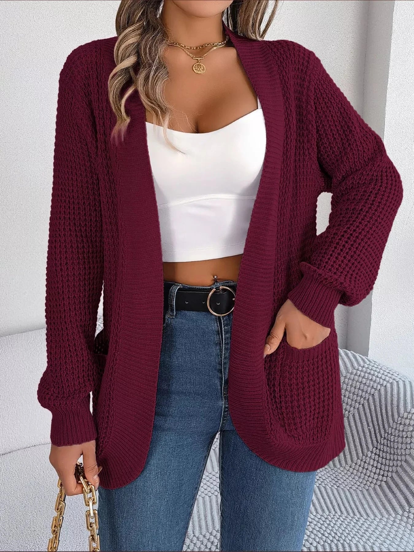 Chunky Knit Open Front Cardigan with Pockets Coco’s Tee Boutique