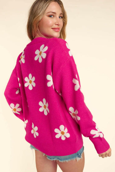 Haptics Full Size Daisy Floral Button Down Long Sleeve Cardigan.