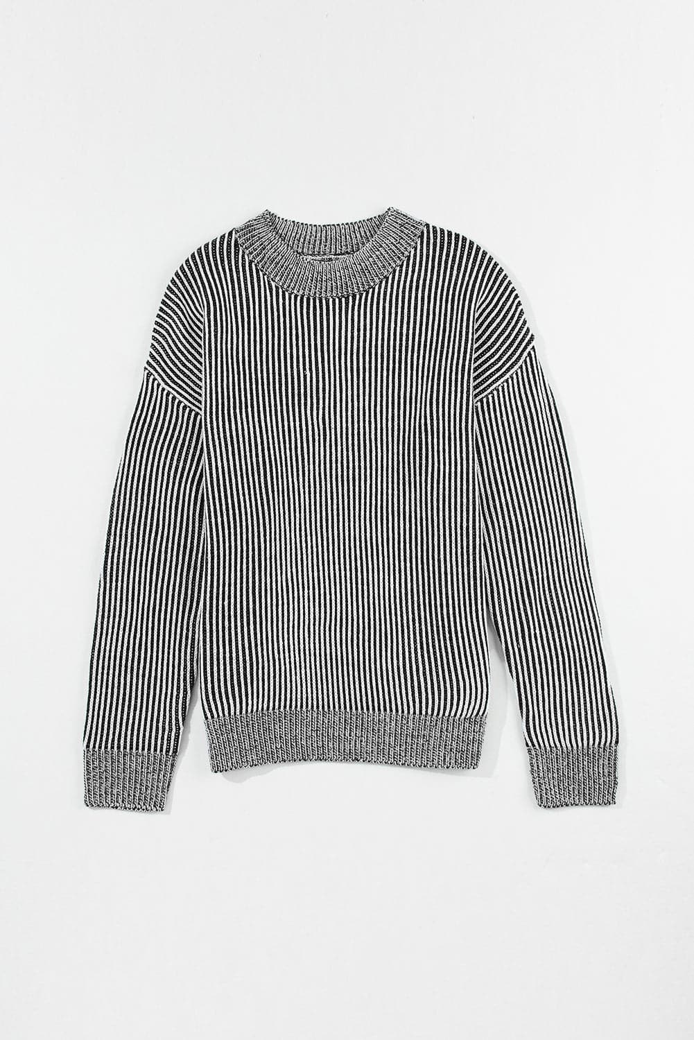 Striped Mock Neck Dropped Shoulder Sweater.