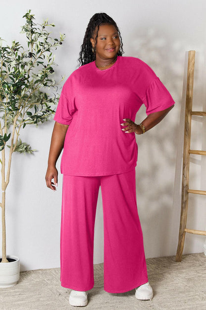 Double Take Full Size Round Neck Slit Top and Pants SetUpgrade Your Style with the Double Take Set
 Step into sophistication with our Double Take Full Size Round Neck Slit Top and Pants Set. This chic and versatile two-pLove Salve Full Size Round Neck Slit Topusa