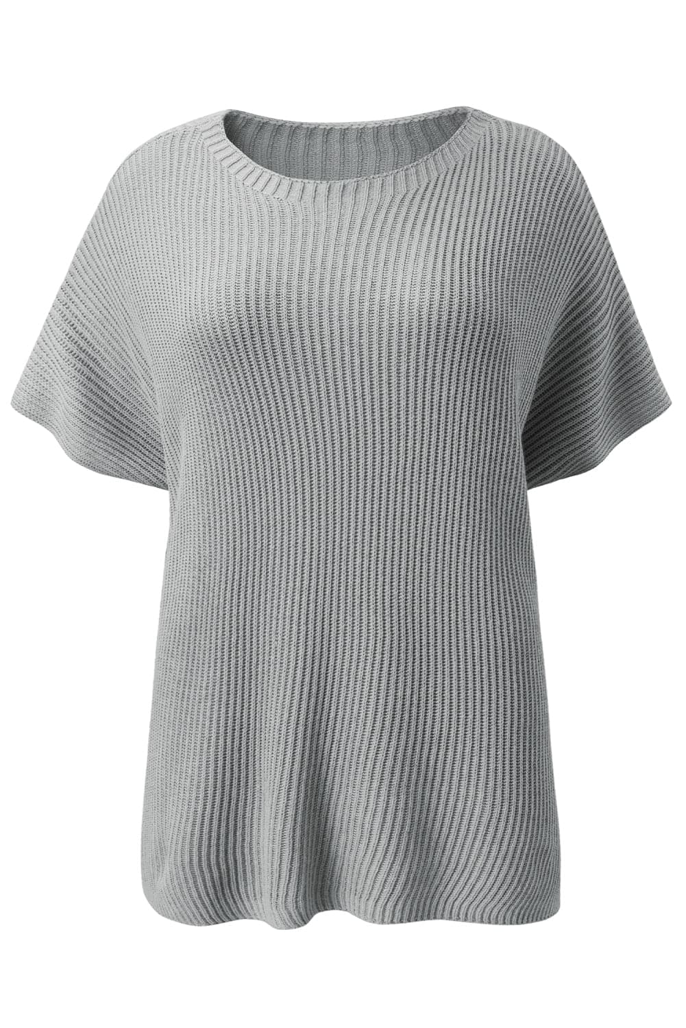 Slit Round Neck Short Sleeve Knit Top.