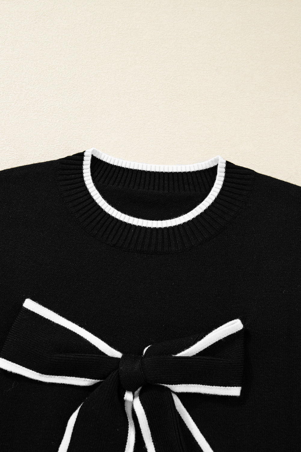 Black Contrast Trim Big Bow Accent Holiday Cropped Sweater Dear-Lover Dropshipping