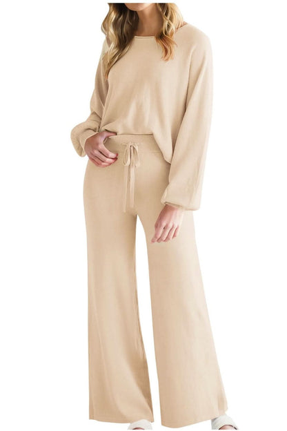 Sleek Basic Two-Piece Long Sleeve Top and Pants Set