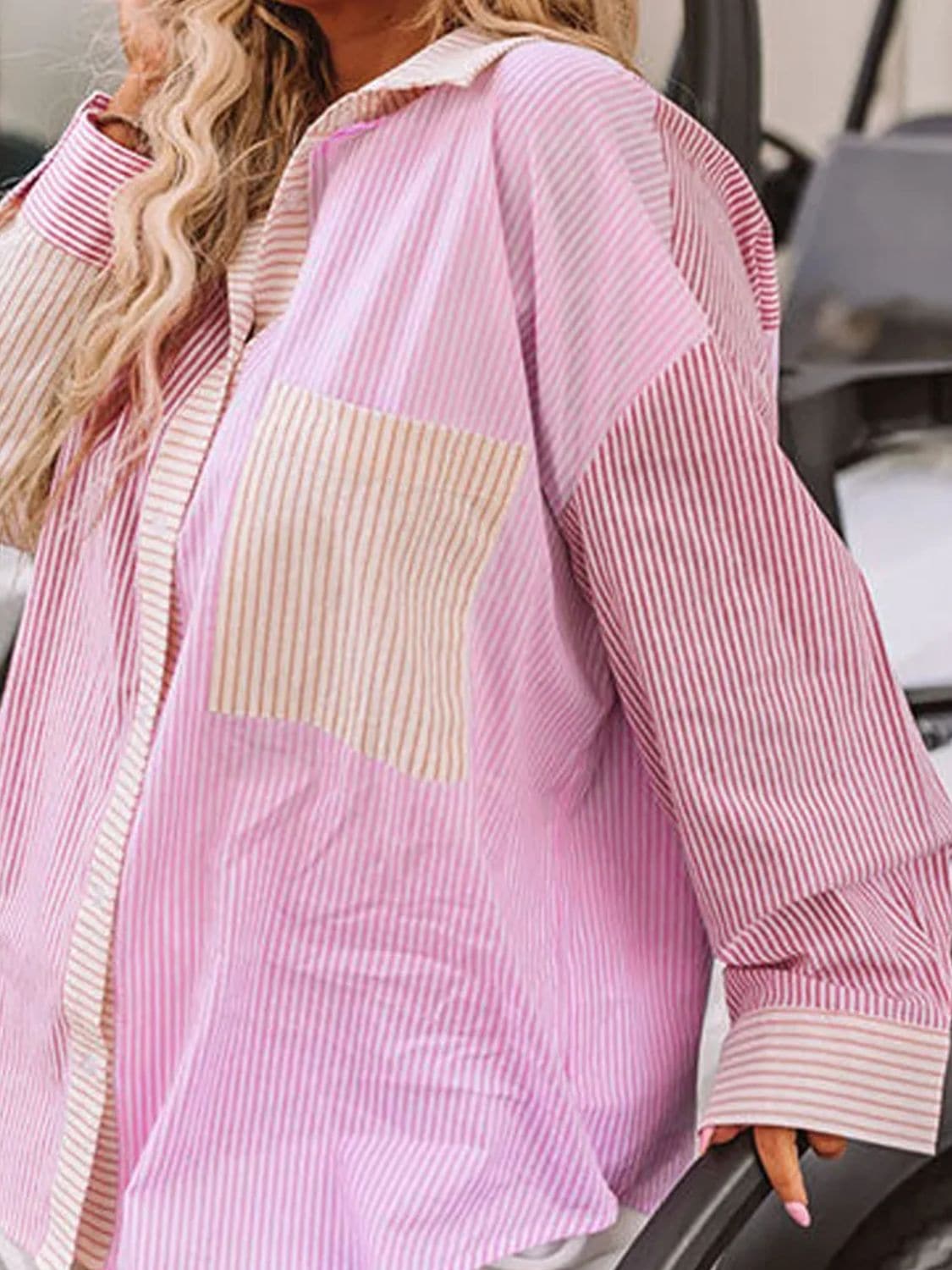 Plus size striped collared shirt