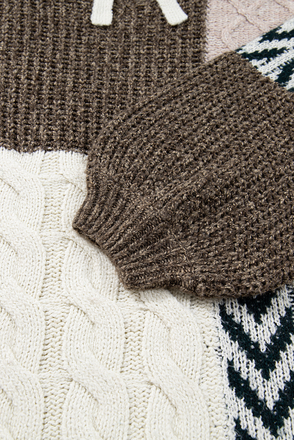 Brown Plus Size Color Block Patchwork Knotted Back Sweater Dear-Lover Dropshipping