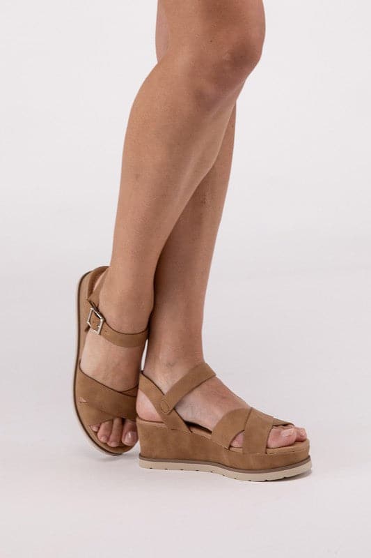 Clever-S Cross Strap Wedge Sandals.