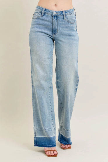 Judy Blue Plus Size Full Size Wide Leg Jeans with Released Hem - Love Salve 