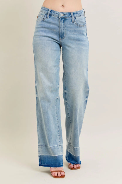 Judy Blue Plus Size Full Size Wide Leg Jeans with Released Hem - Love Salve 
