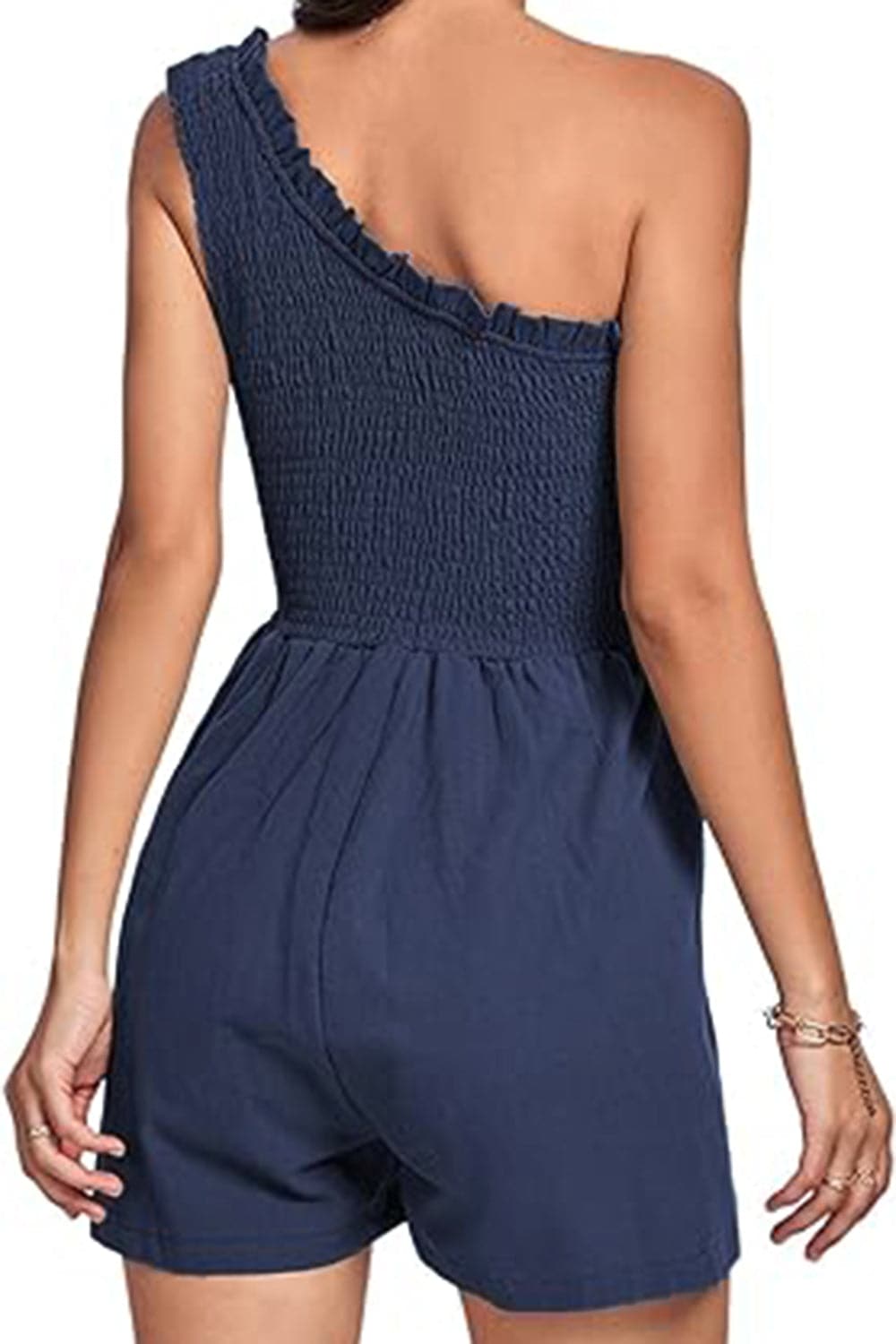 Smocked Single Shoulder Romper.