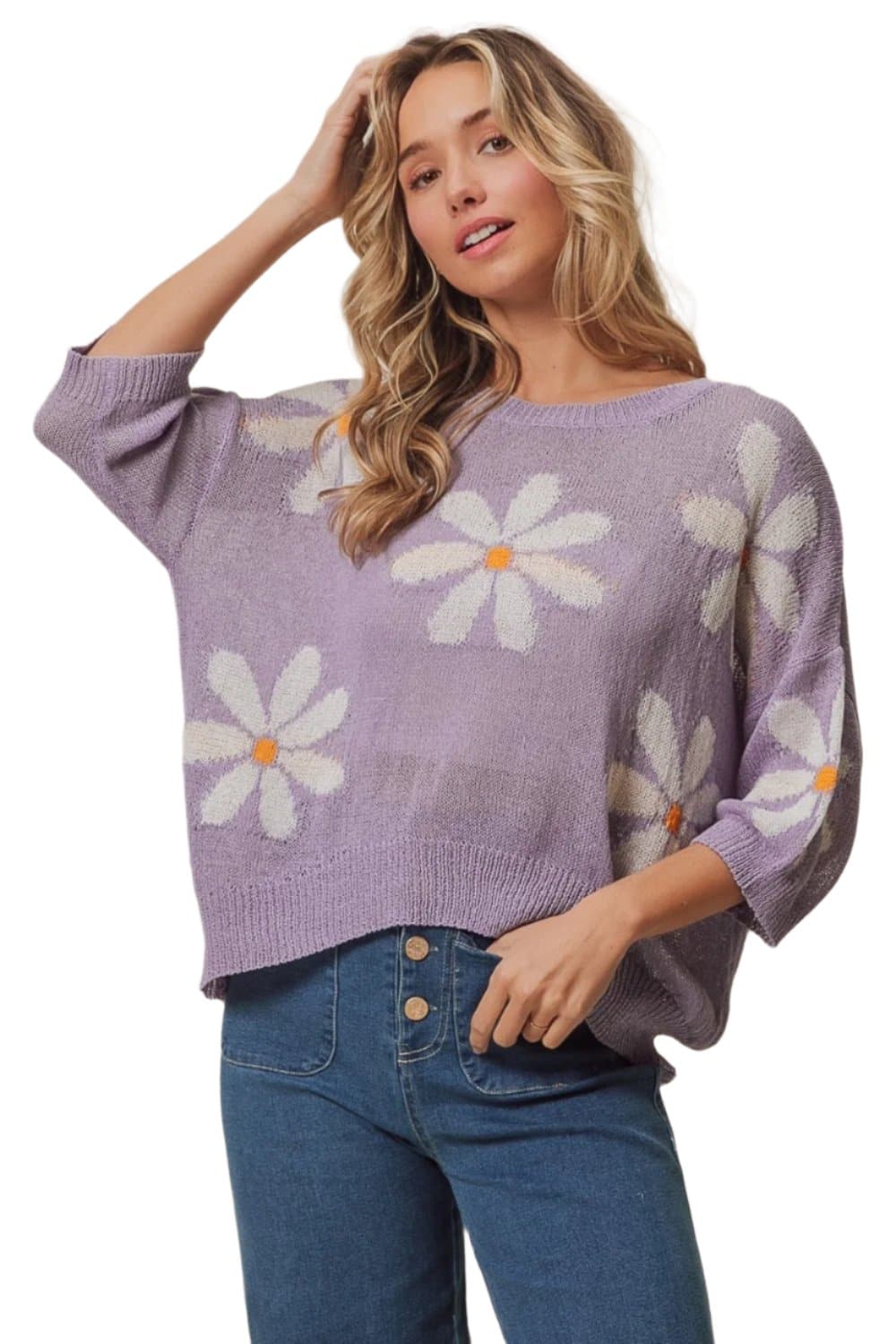 BiBi Floral Pattern Slit Sweater.