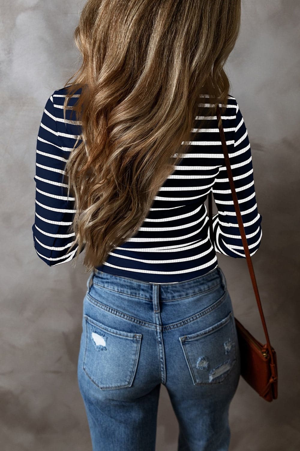 Striped V-Neck Long Sleeve Top.