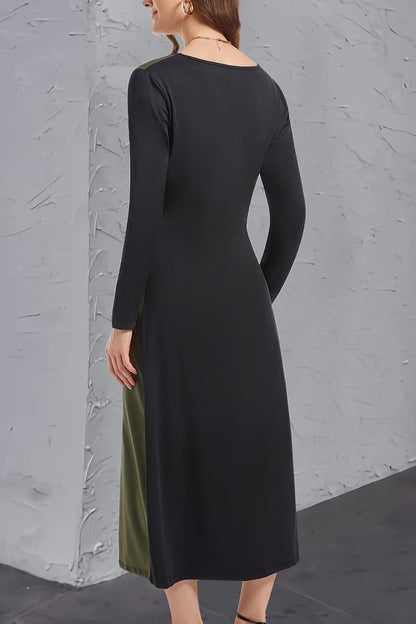 Contrast Long Sleeve Midi Dress.