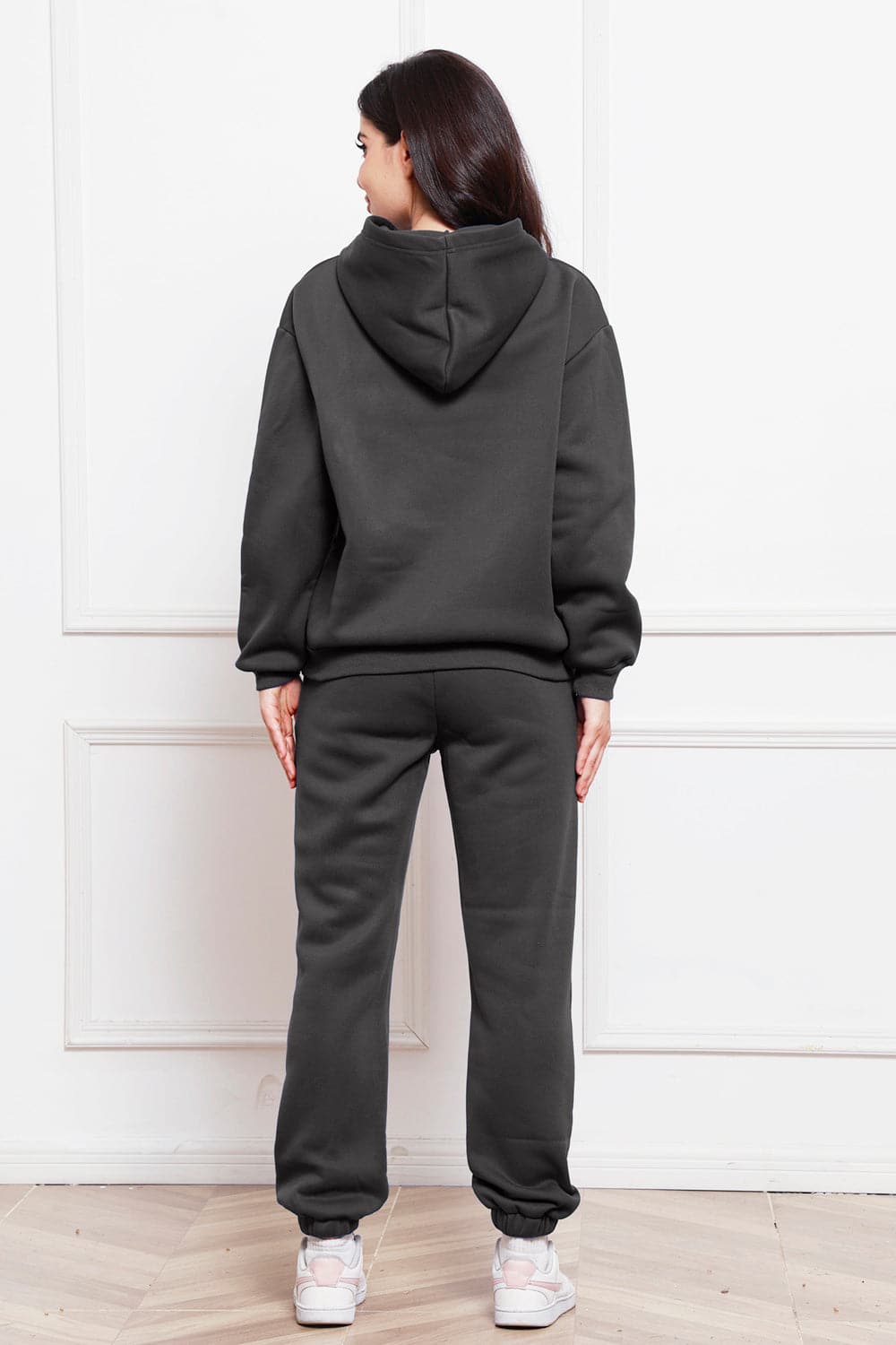 Drop Shoulder Long Sleeve Hoodie and Pants Set.