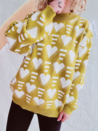 Heartfelt Contrast Long Sleeve Sweater with Dropped Shoulders