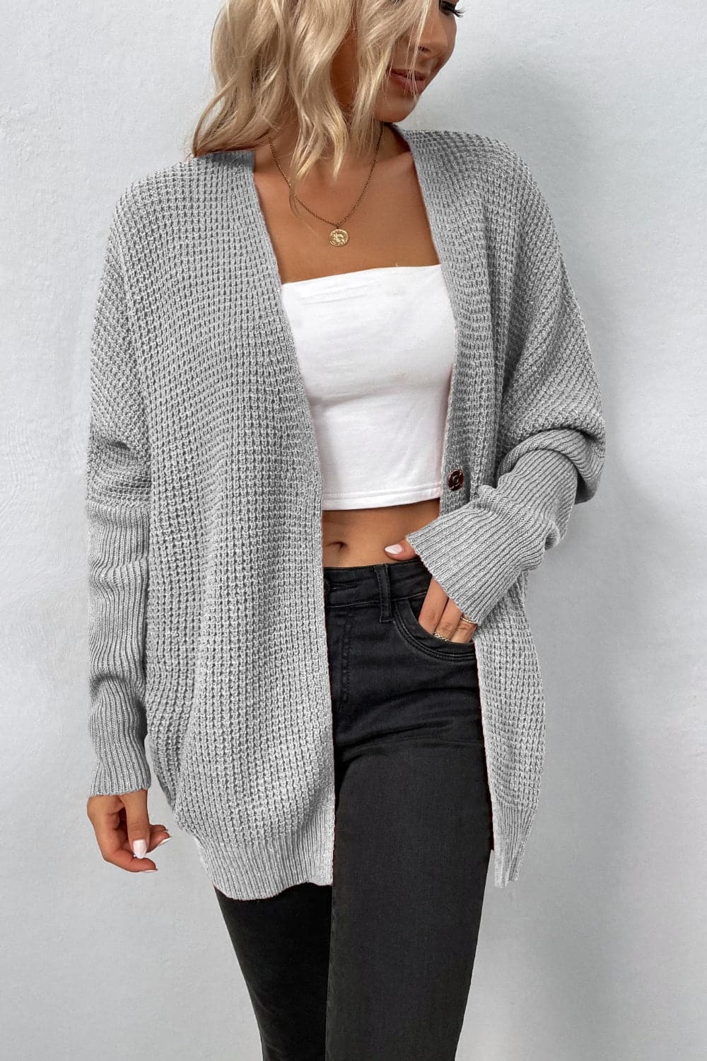 Open Front Dropped Shoulder Cardigan.