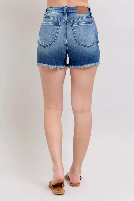 Judy Blue Full Size V-Front Denim Shorts with Shield Pockets Plus Size Coco’s Tee Boutique