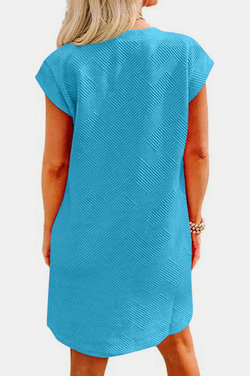 Textured Round Neck Cap Sleeve Dress.