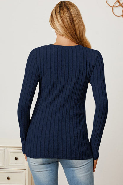 Versatile ribbed v-neck long sleeve tee for every occasion