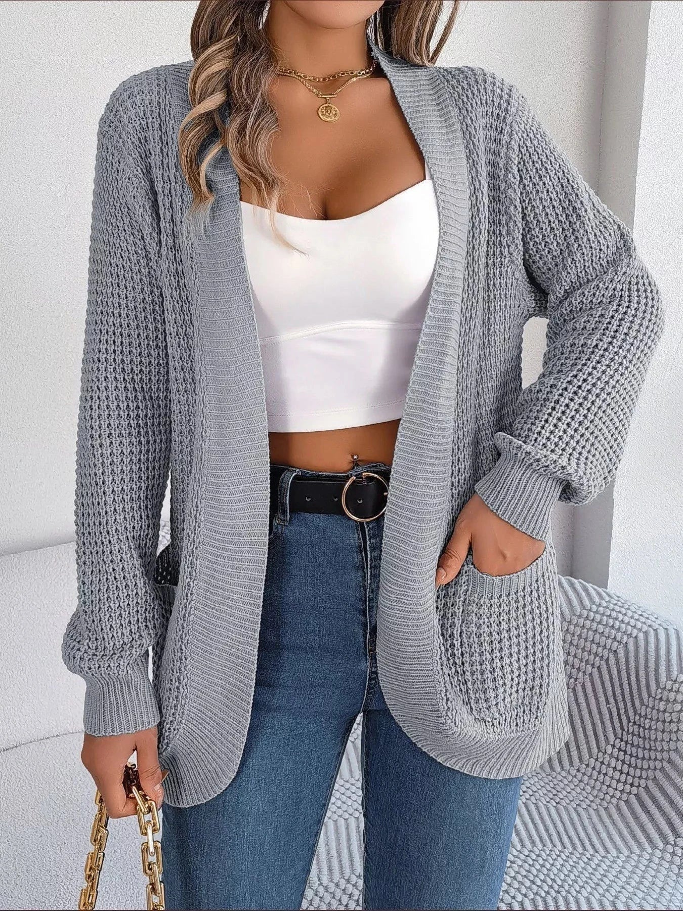 Chunky Knit Open Front Cardigan with Pockets Coco’s Tee Boutique