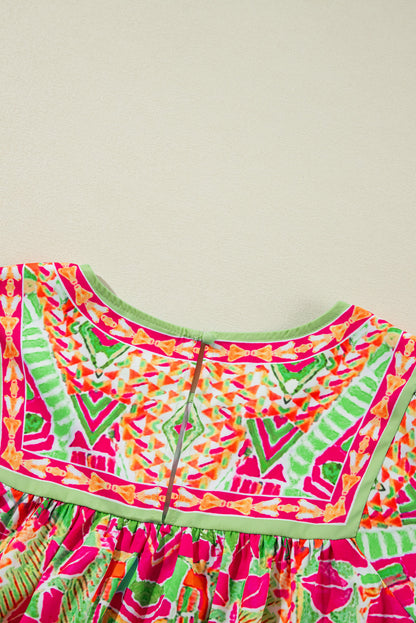 Chic green printed plus size blouse with wide sleeves