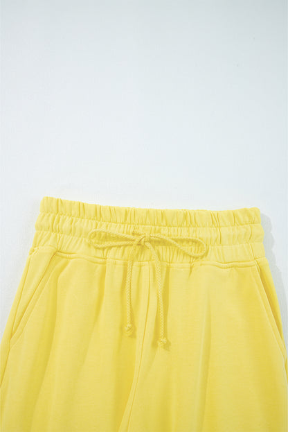 Yellow Cream Puff Sleeve Crop Top and Wide Leg Pants