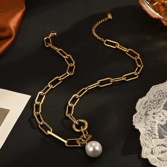 18K Gold-Plated Chain Pearl Necklace Simply Love