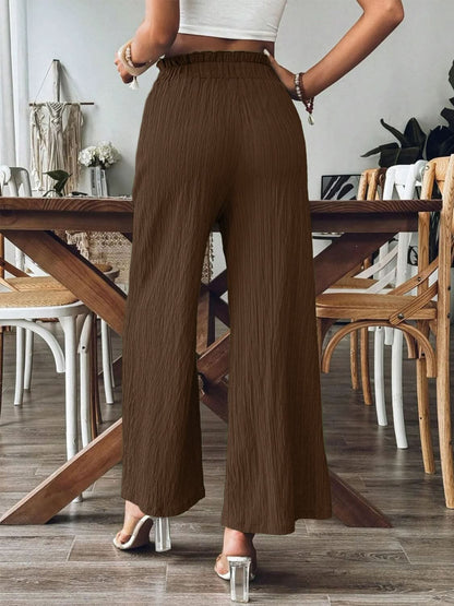 Frilled Pocketed Wide Leg Trousers