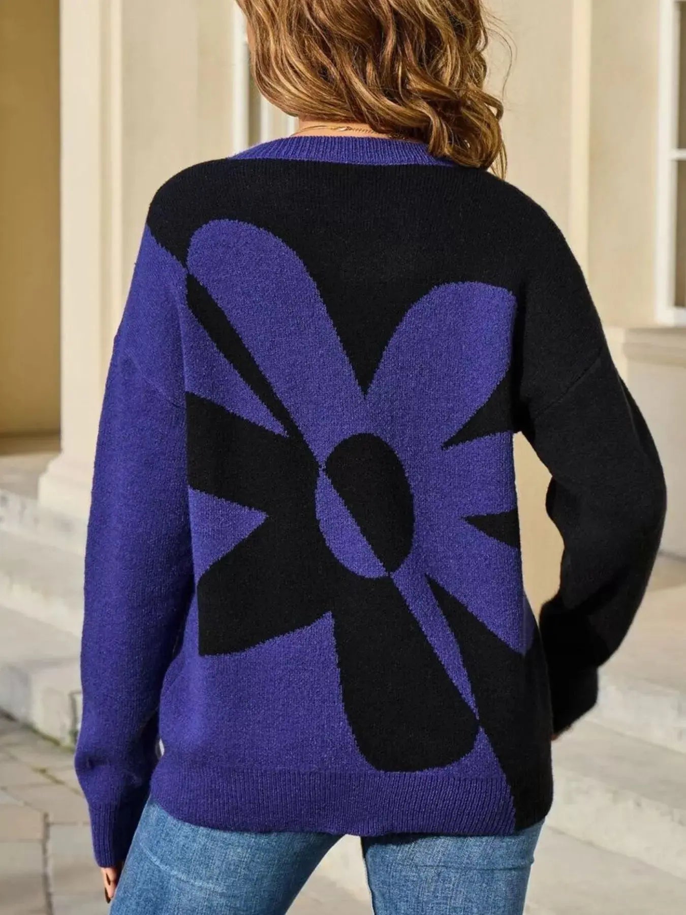 Floral Pattern Color Block Sweater Simply Love