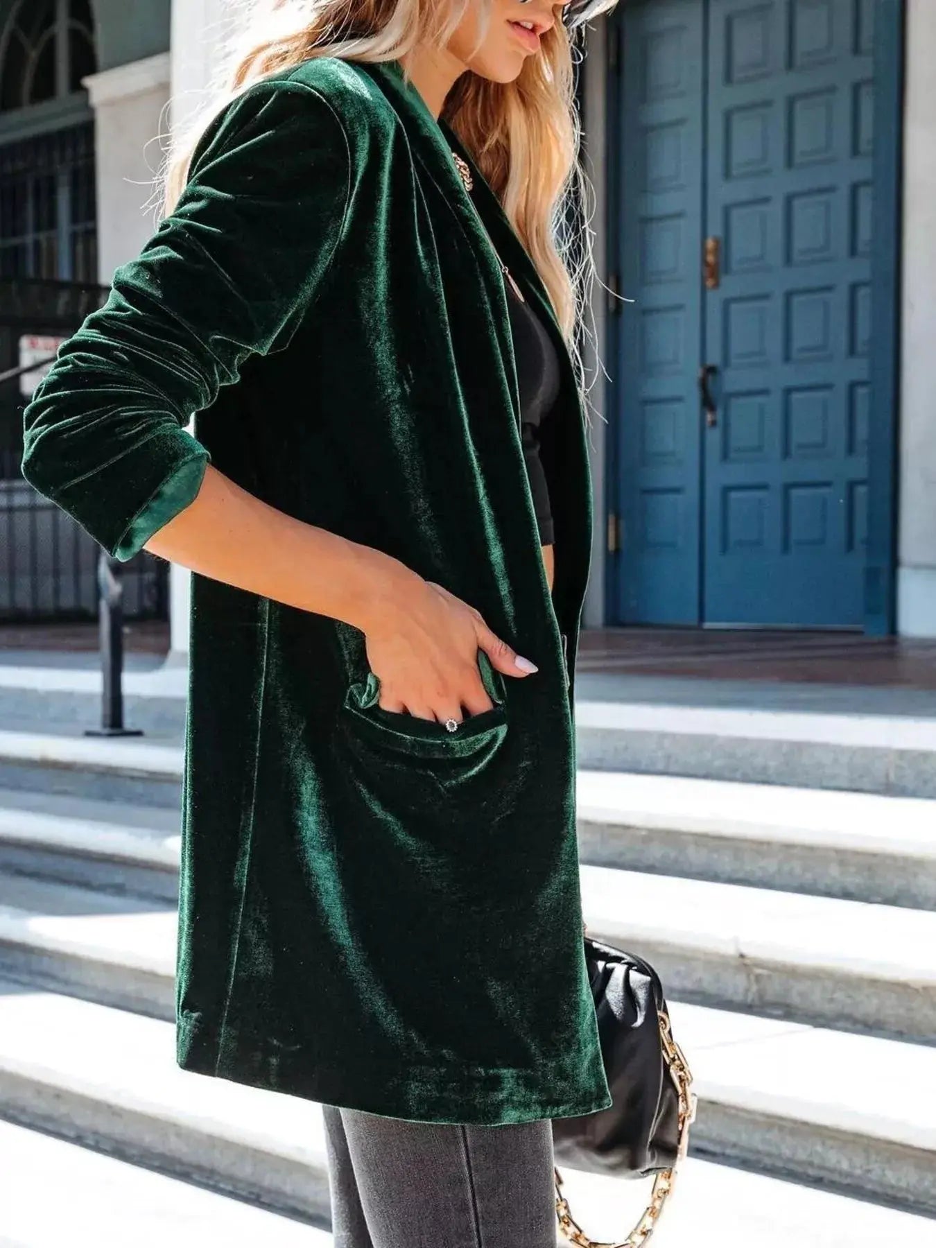 Velvet One Button Outerwear Simply Love