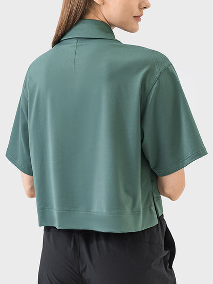 Half Button Short Sleeve Active T-Shirt.