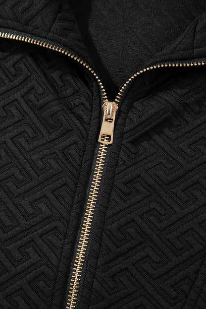 Textured black half-zip collared sweatshirt for effortless style