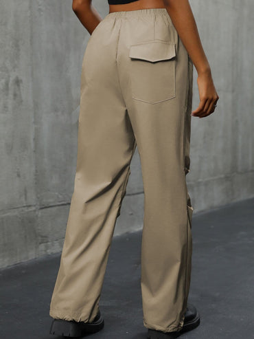 Pocketed Elastic Waist Pants.