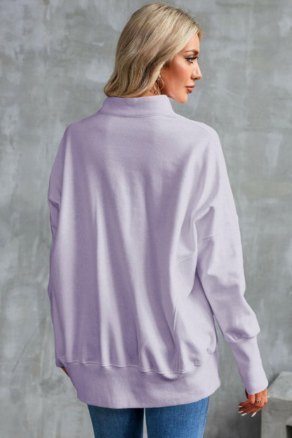 Half Zip Pocketed Dropped Shoulder Sweatshirt.