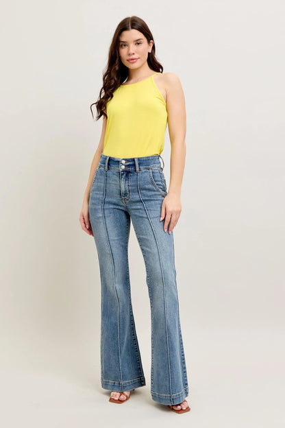 Judy Blue Plus Size High Waist Flare Denim Jeans with Front Seam Detail - Love Salve 
