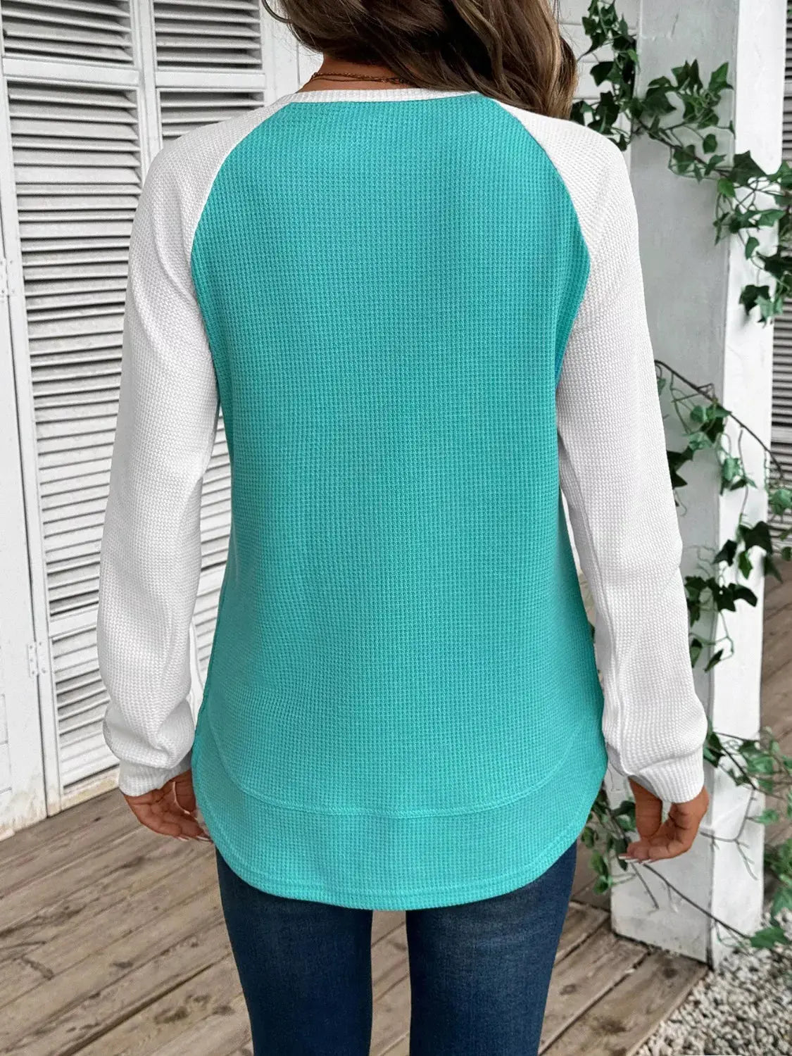 Waffle Knit Raglan Sleeve T-Shirt Simply Love