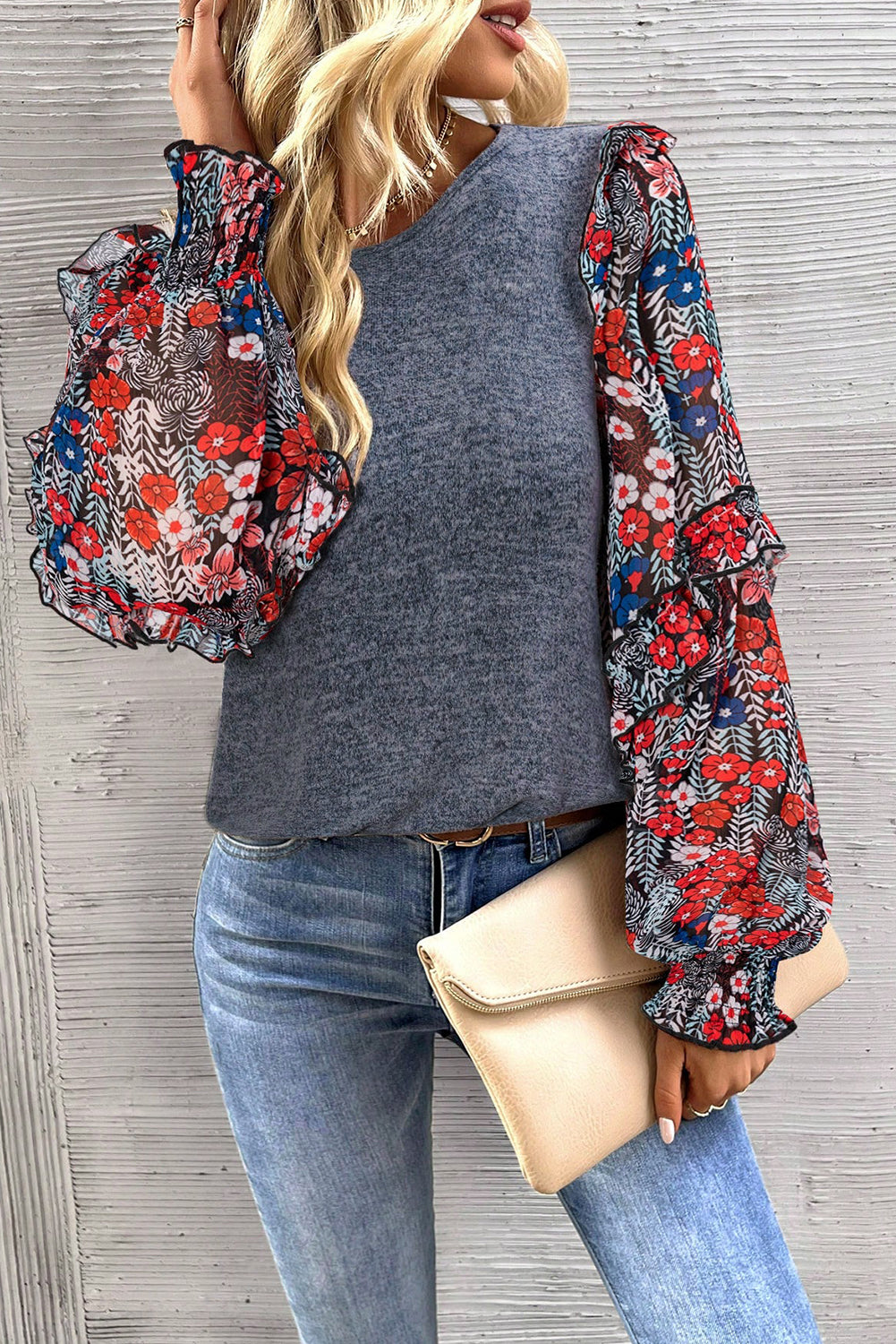 Chic floral ruffle sleeve top