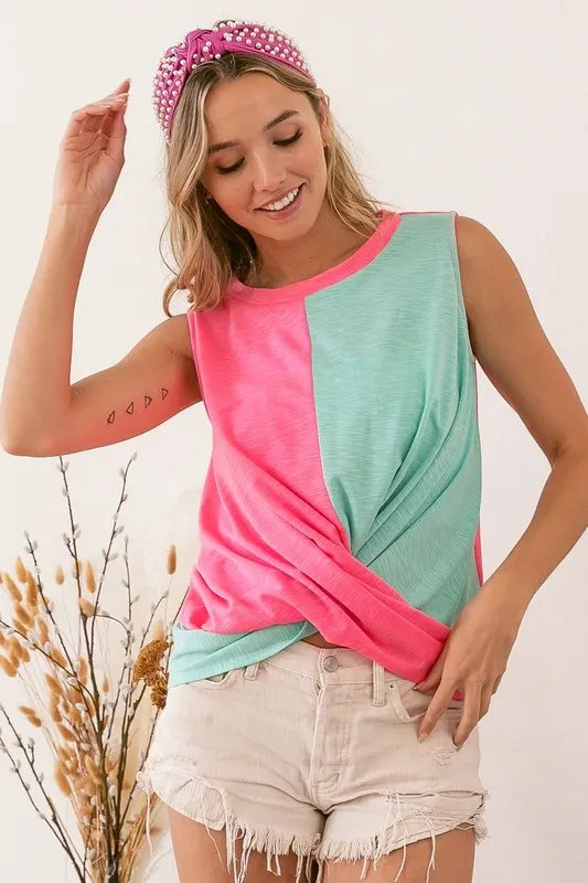 BiBi Slub Terry Color Block Twisted Top - Love Salve 
