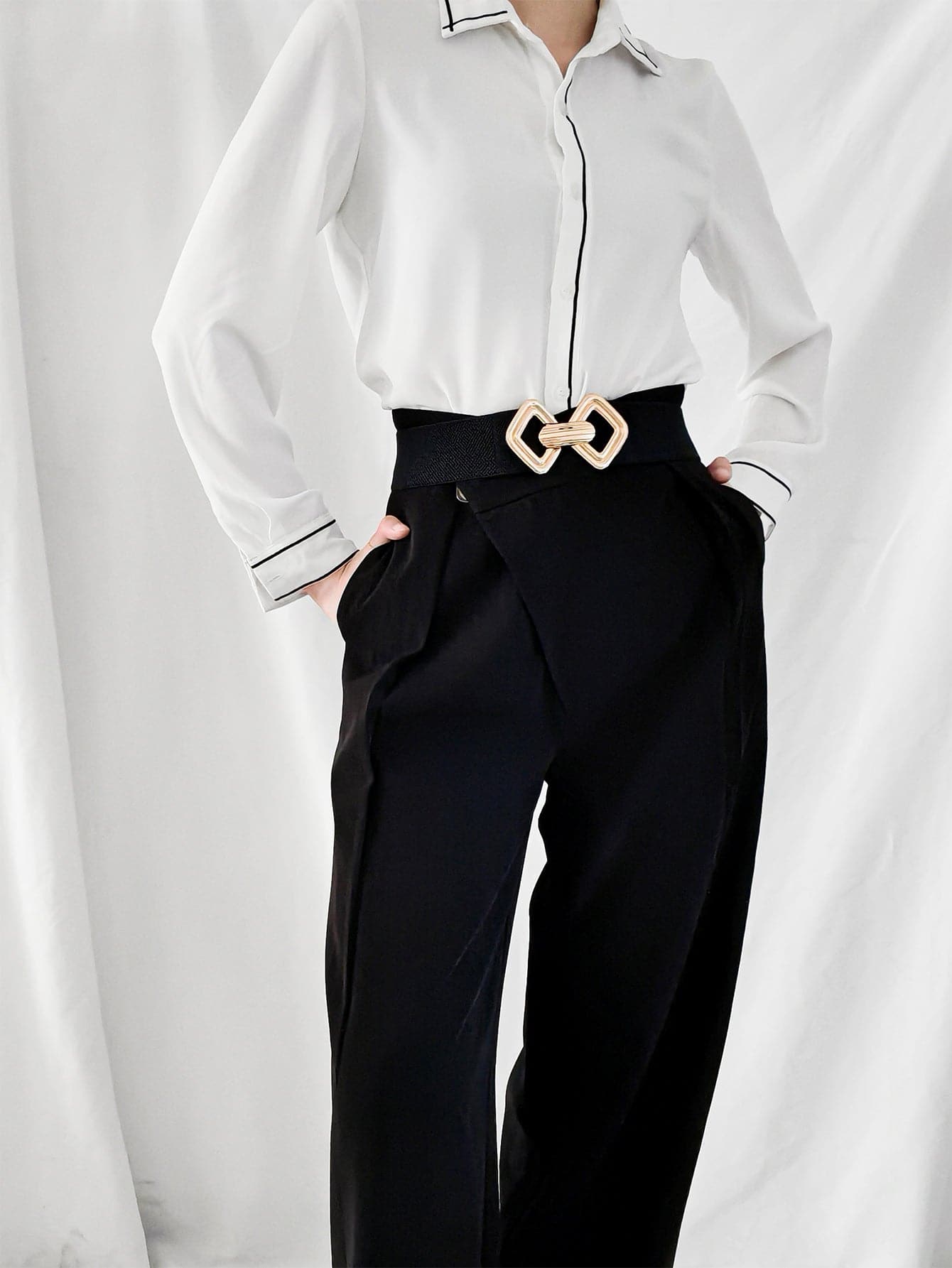 Geometric Buckle Elastic Wide Belt.