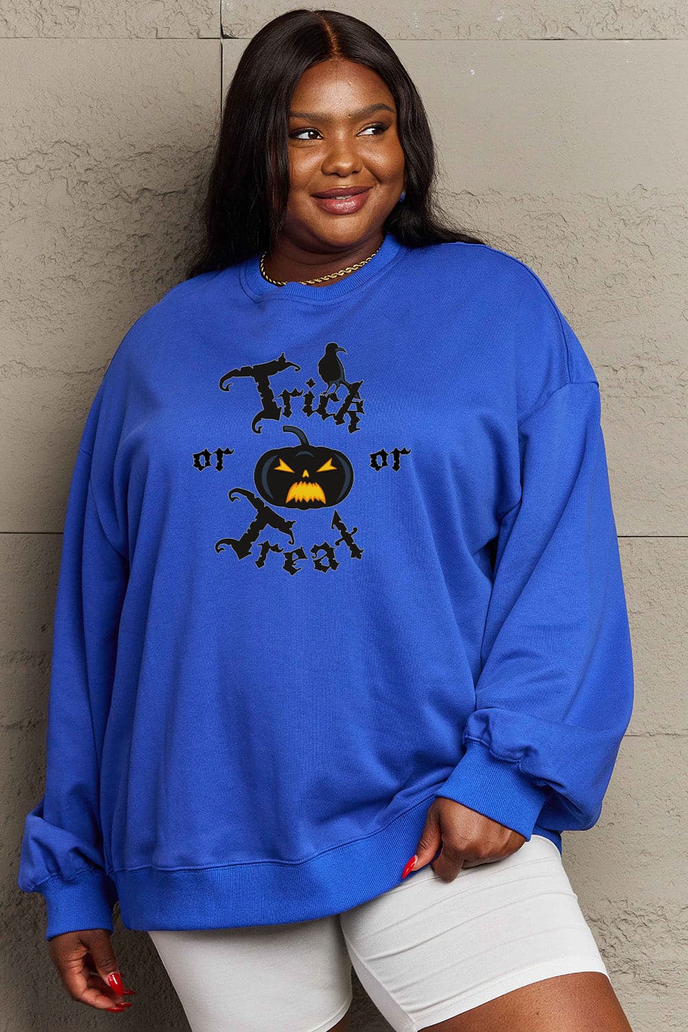 Simply Love Full Size TRICK OR TREAT Graphic Sweatshirt.