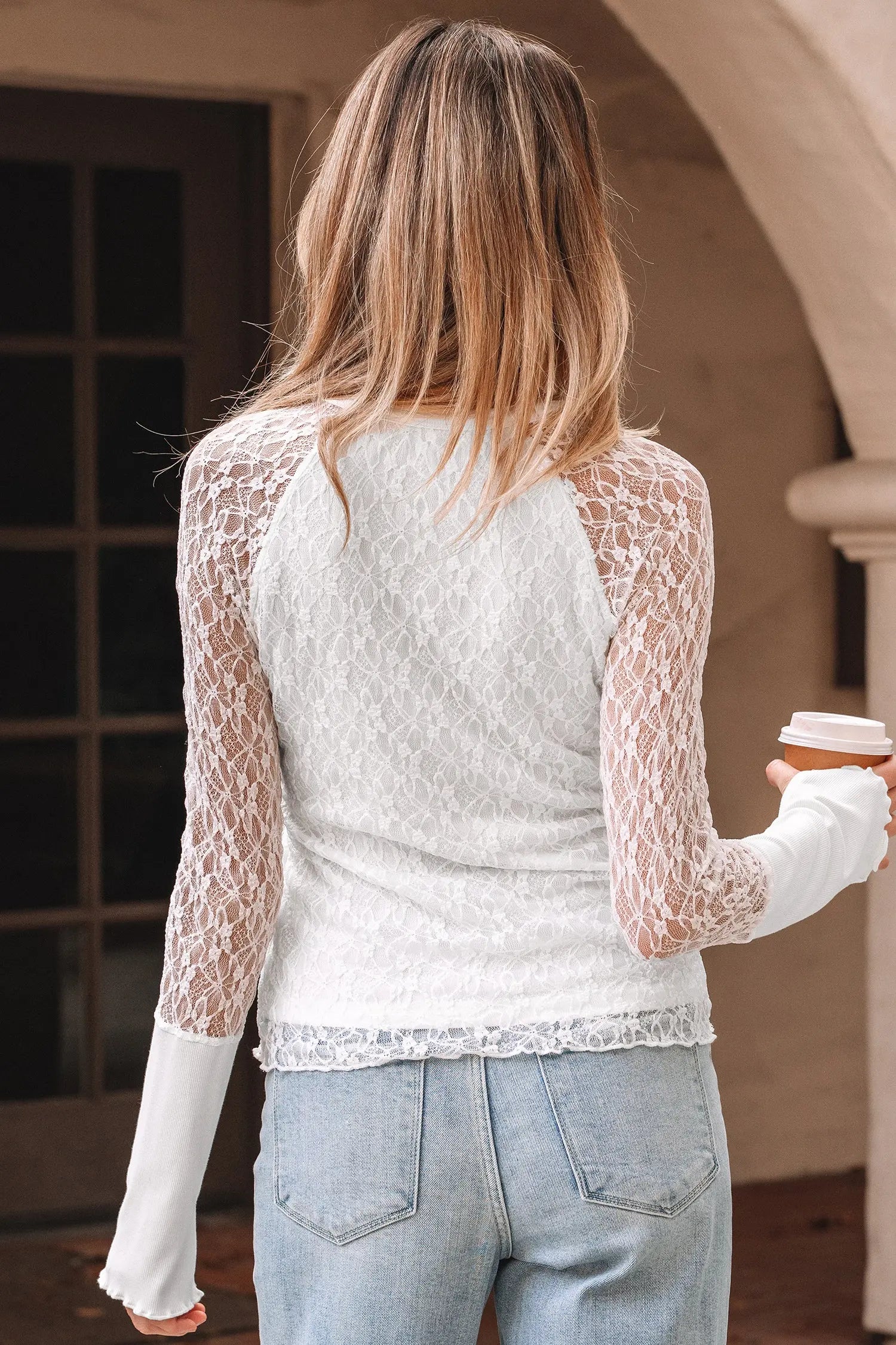 White Sheer Lace Long Sleeve Slim Fit Henley Top For Women Dear-Lover Dropshipping