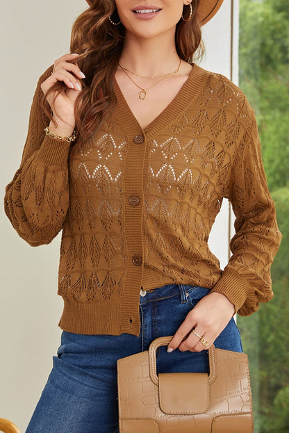 Openwork V-Neck Cardigan.