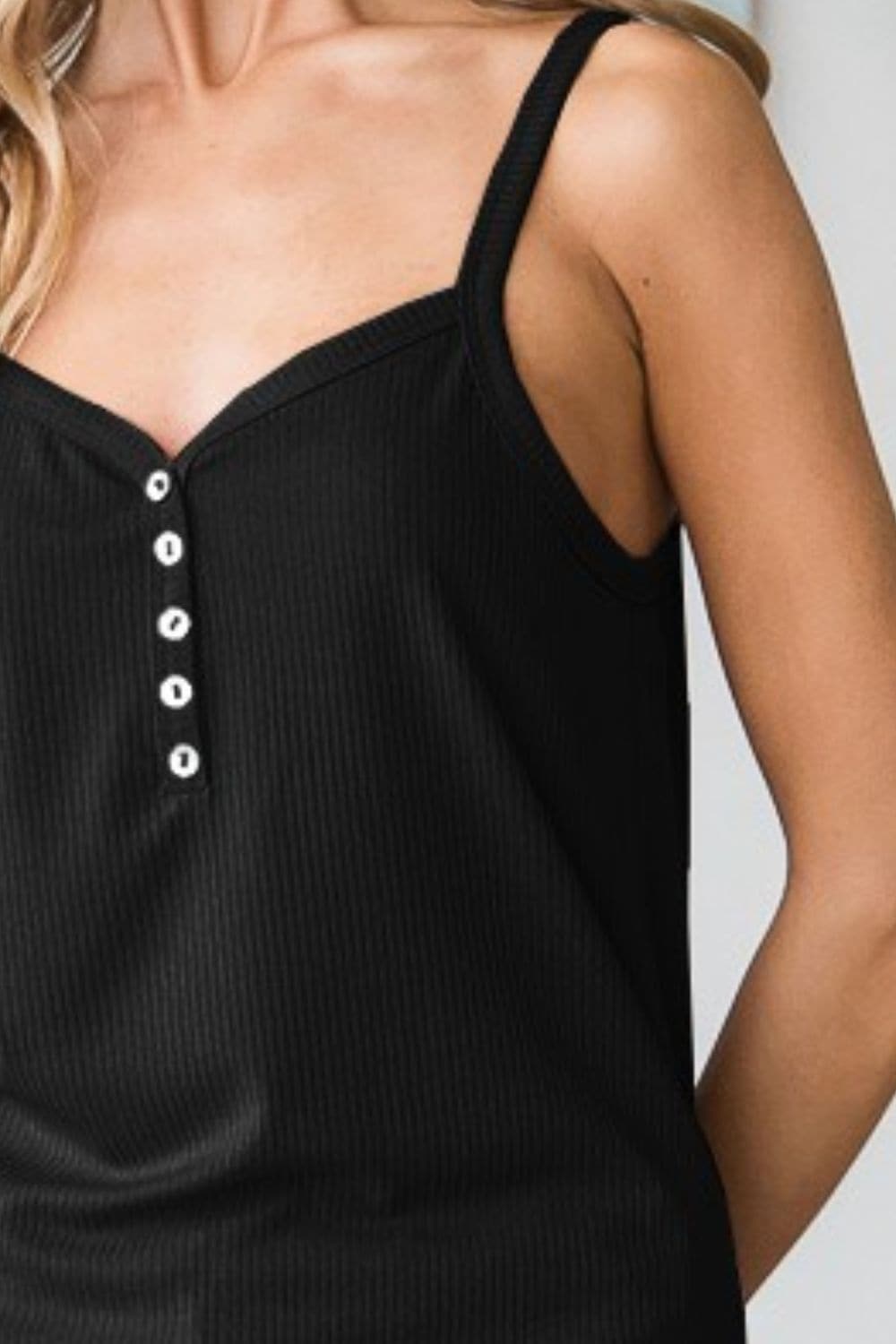 Heimish Full Size Quarter Button Ribbed Cami.