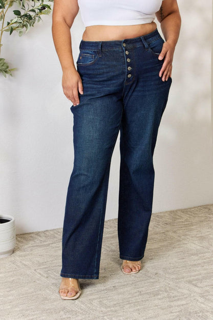 Judy Blue Full Size Button-Fly Straight Jeans.