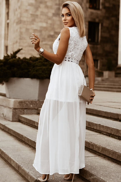 Slit Lace Detail V-Neck Dress.