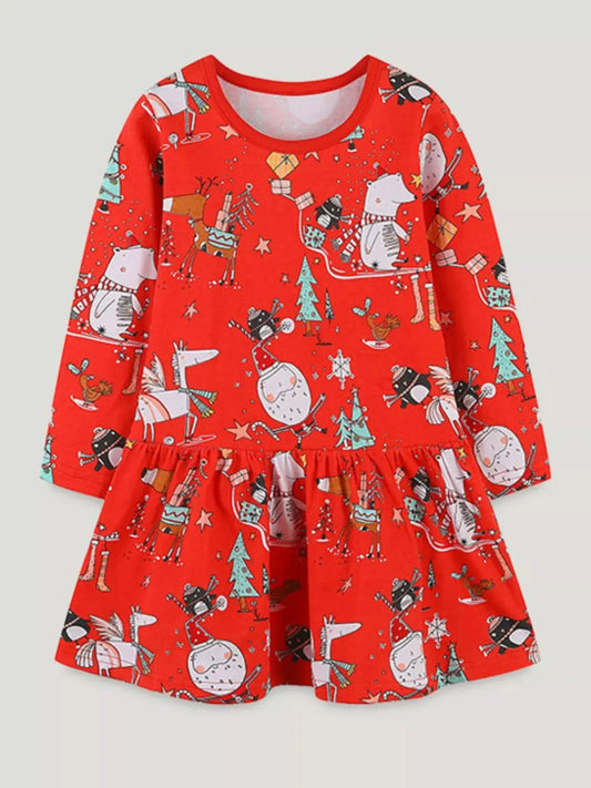 Children's Christmas Print Long Sleeve Dress Simply Love