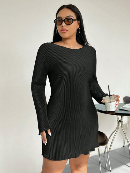 Chic honey plus size lettuce hem long sleeve dress