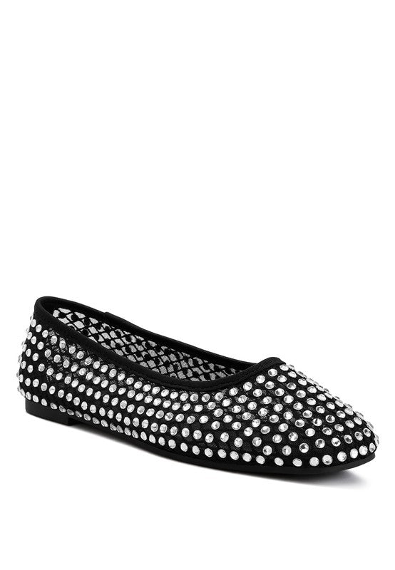 Rhinestone mesh ballerinas for chic comfort