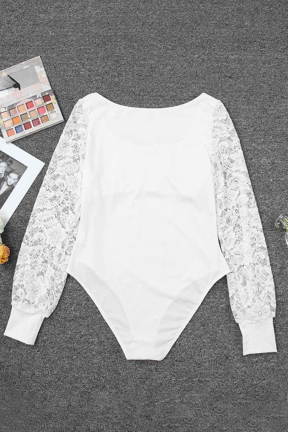 Lace Detail Scoop Neck Long Sleeve Bodysuit.