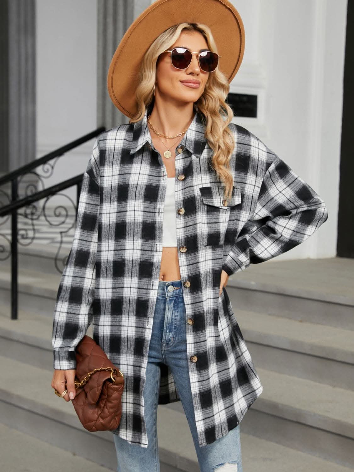 Plaid collared long sleeve shirt - Love Salve 