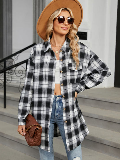 Plaid Collared Neck Long Sleeve Shirt.